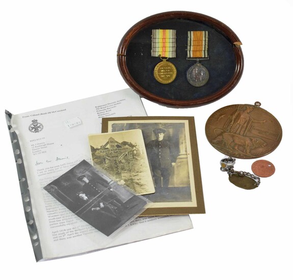 A First World War British War Medal, Victory Medal and Memorial Plaque