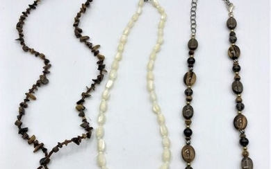 Three [3] Assorted Necklaces Tiger Eye Pendant, Stones