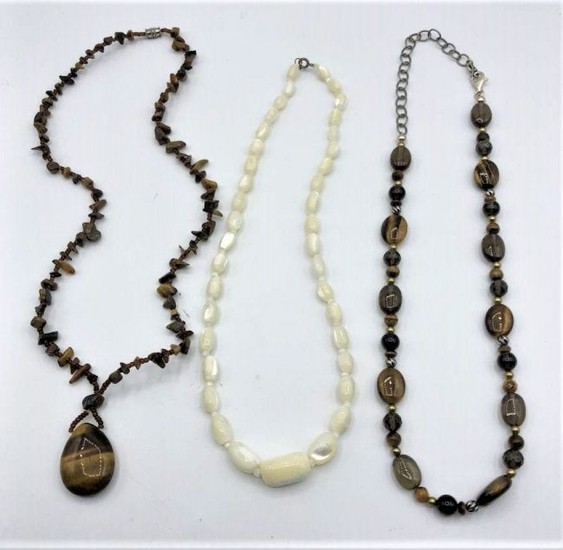 Three [3] Assorted Necklaces Tiger Eye Pendant, Stones