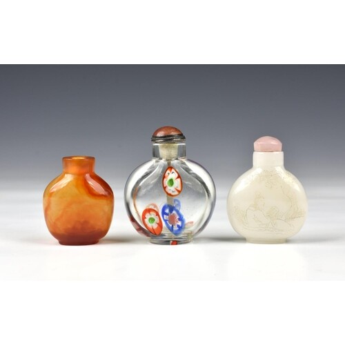 Three Chinese glass snuff bottles, probably early 20th centu...