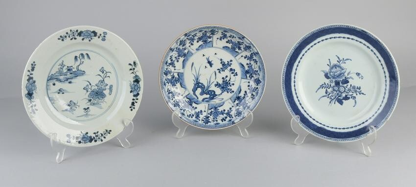 Three various antique Chinese porcelain plates. 18th