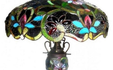 Tiffany Style Victorian Design Double Lit 2+1-light Dark Antique Bronze Table Lamp