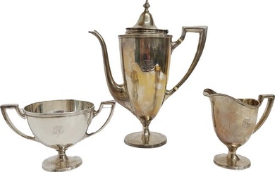 Tiffany & Co. Antique Slender Sterling Silver Chocolate Pot Coffee Pot Three Piece Set BE Mono
