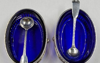Tiffany & Co Sterling Silver Master Salts Cobalt Blue