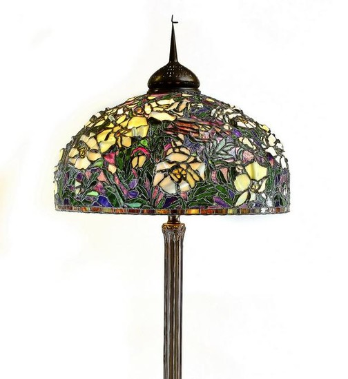 Tiffany style floral mosaic glass floor lamp, 79"h