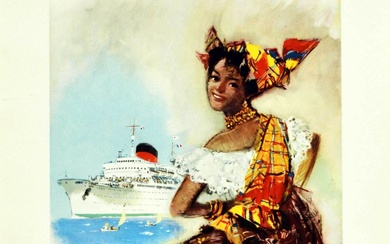 Travel Poster Antilles Venezuela Transatlantique French Line. Original vintage...