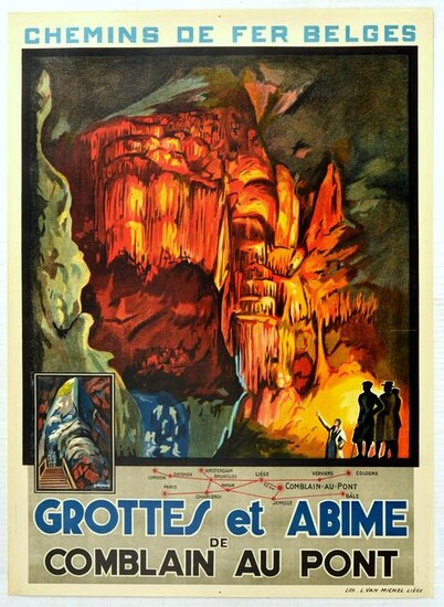 Travel Poster Grottes Et Abime Grotto Cave Of Comblain
