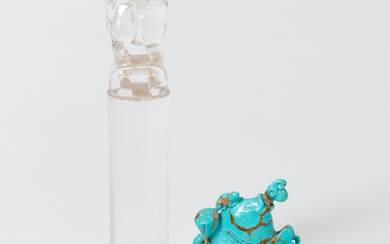 Turquoise Snuff Bottle and Rock Crystal Chop
