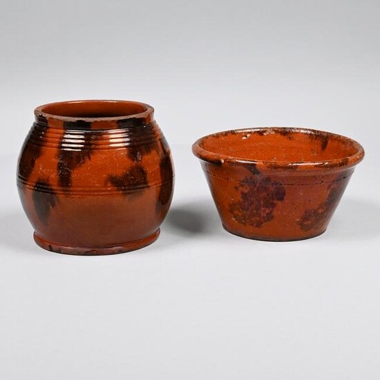 Two American Redware Manganese-Decorated Vessels
