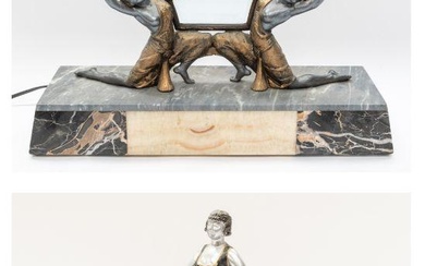 Two Art Deco table/mantle garnitures with ladies and swan details...