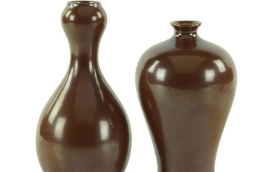 Two Chinese Brown Glazed Porcelain Vases.