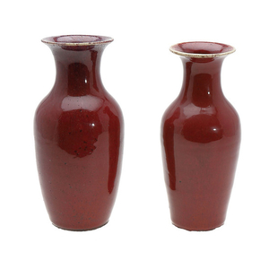 Two Chinese vases in "Sang de boeuf" porcelain, first half of the 20th Century.