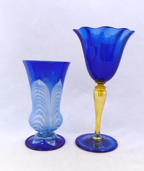 Two Durand blue glass items
