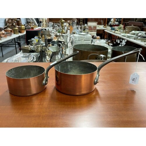 Two French copper saucepans, with iron handles, approx 14cm ...