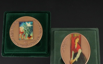 Two Large Israel Bronze Medals Each Honoring a Famous Artist