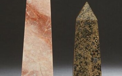 Two Marble Obelisks, 20th c., one of figured pink