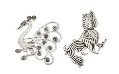 Two Mexican silver bird brooches including Hector Aguilar
