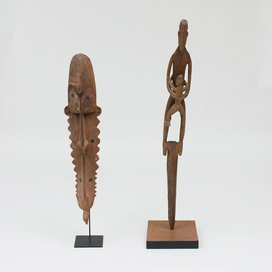 Two Oceanic Carved Wood Figural Items on Stands