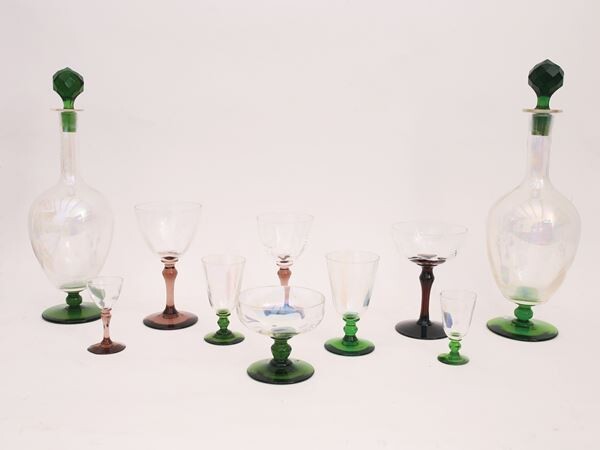 Two blown glass glasses services early 20th century