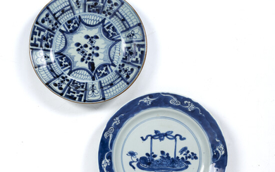 Two blue and white dishes