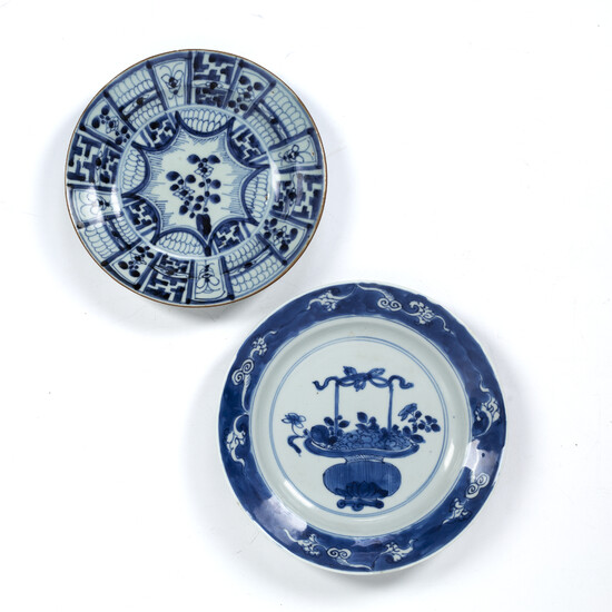 Two blue and white dishes