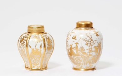 Two early Meissen Böttger porcelain tea caddys with Augsburg decor