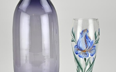 Two glass vases, H 31 - 40 cm.