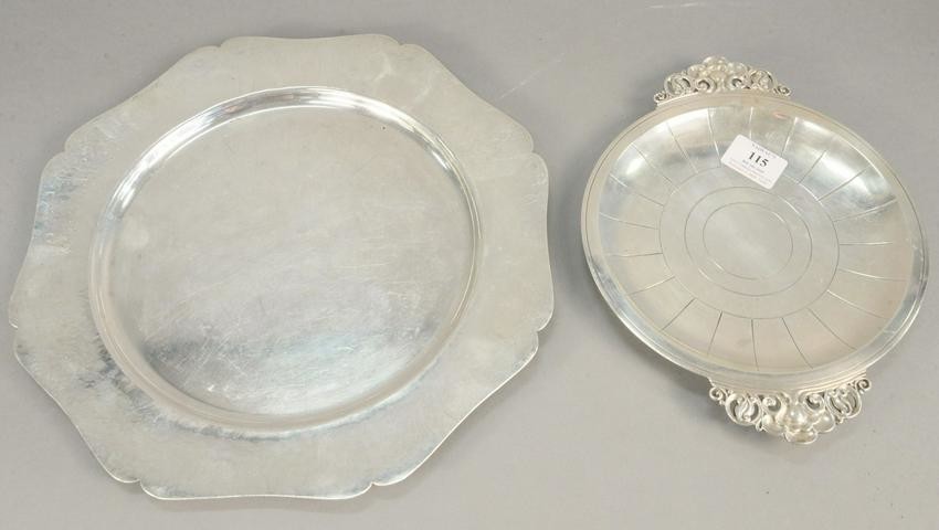 Two piece lot, hand hammered sterling silver tray along