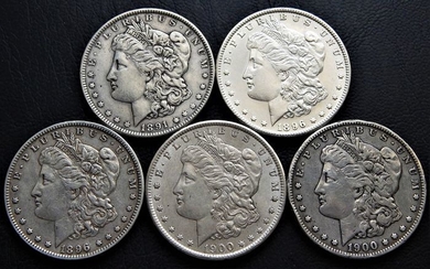 USA - Dollars (Morgan) 1891, 1896(2), 1900, 1900-O (5 pieces) - Silver