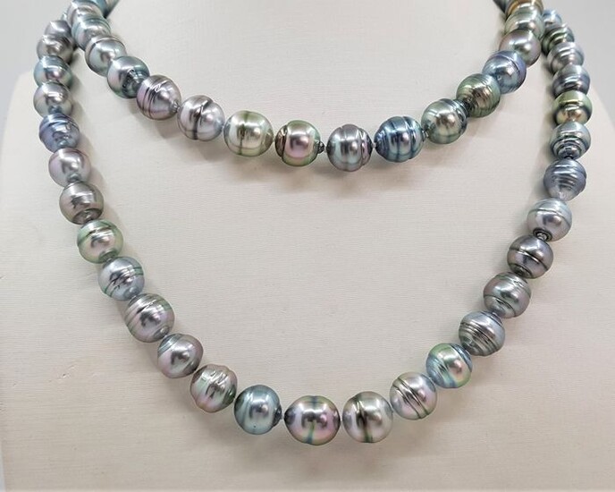 United Pearl - 8.5x11mm Silvery Peacock - 14 kt. Gold, Tahitian pearls - Necklace