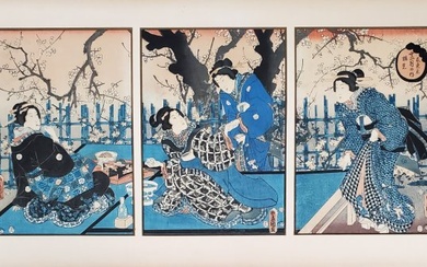 Utagawa Kunisada Old to Antique Japanese Woodblock Print Triptych