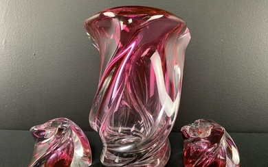 Val St Lambert Art Glass Vase, Candlesticks