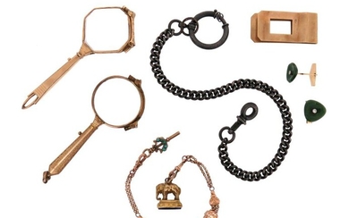 Various jewellery items, including a pair of diamond-set nephrite cufflinks,...