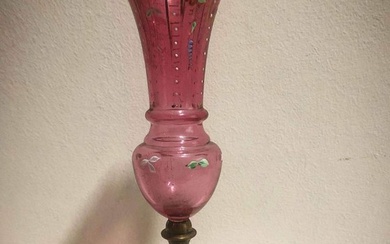 Vase, With enamel paint - Enamel, Gilt, Glass, Metal - Late 19th century