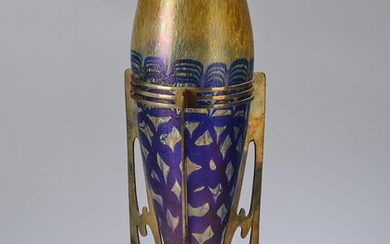 A vase in a brass structure: vase by Johann Lötz Witwe, Klostermühle for E. Bakalowits Söhne, Vienna c. 1900/1901