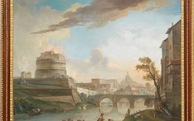 Jean-Baptiste Lallemand (Digione 1716 - Parigi 1803 ca.), Veduta del Ponte e Castel Sant'Angelo a Roma