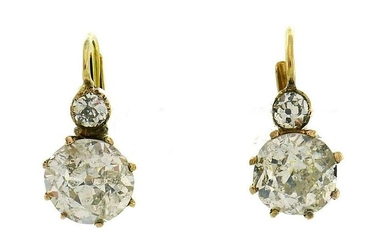 Victorian Diamond 14k Gold Drop Earrings Two-Stone