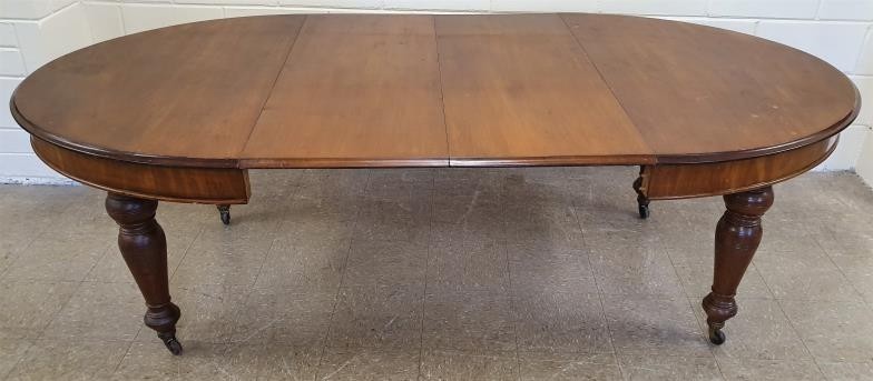 Victorian Mahogany Extending D-End Dining Table with two spa...
