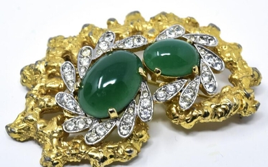 Vintage C 1970s Jomaz Emerald Paste Brooch