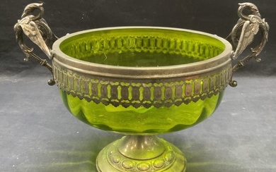 Vintage Green Glass Silver Plated Urn