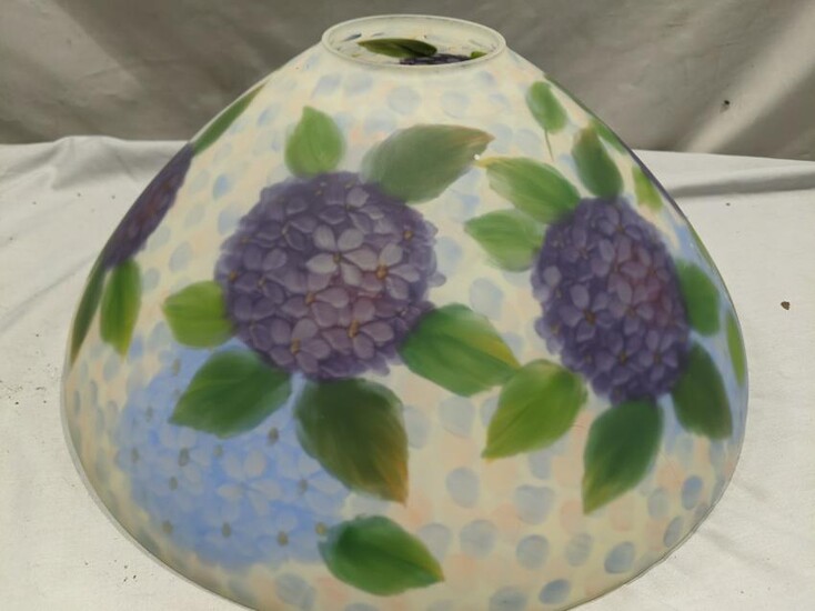 Vintage Reverse Hand Painted Purple Flowers Glass Shade