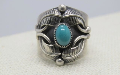 Vintage Sterling Navajo Turquoise Ring, signed Francis