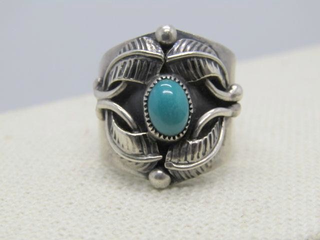 Vintage Sterling Navajo Turquoise Ring, signed Francis