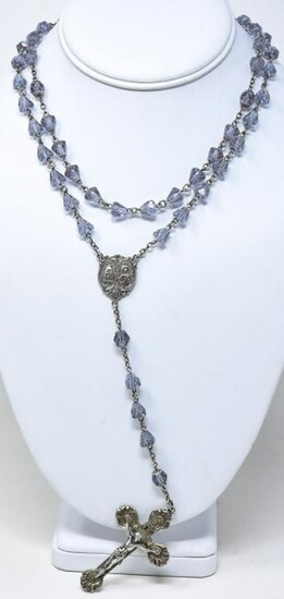 Vintage Sterling Silver Crystal Rosary Notre Dam