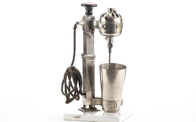 Vintage single Milk Shake Mixer, circa early 1900s with porcelain base, nickel over brass