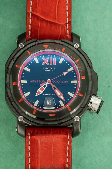 Visconti - Abyssus Full Dive 1000 Black PVD Red Tone Leather Croco Strap Made in Italy - KW51-03 - Men - NEW