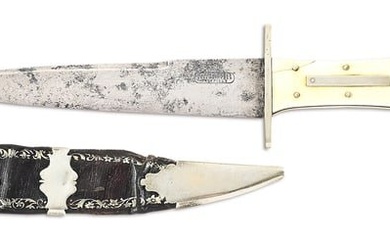 W&S BUTCHER BOWIE WITH ACID ETCHED MOTIFS ON BLADE.