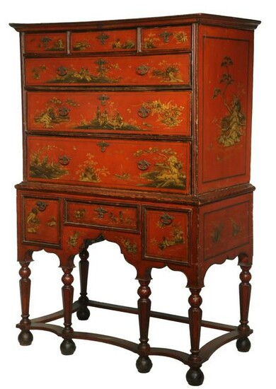 WILLIAM & MARY JAPANNED CHEST ON STAND