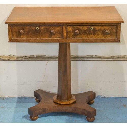 WORK TABLE, early Victorian mahogany with two drawers on oct...