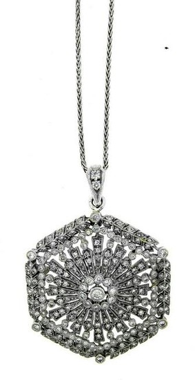 WOW 14k, 18k White Gold & Diamond Necklace Deco Style
